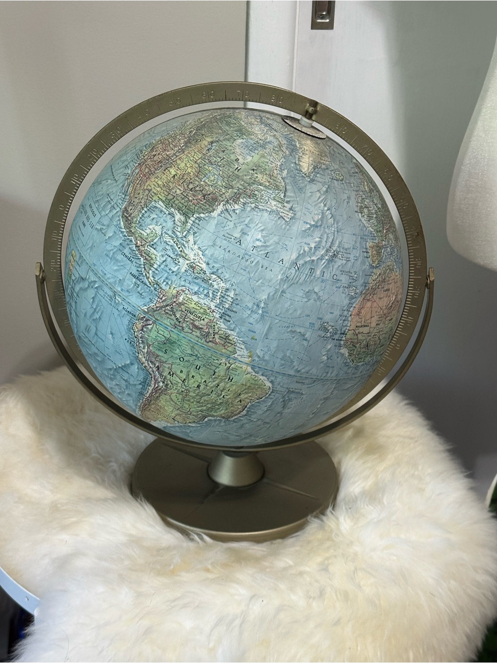 Vintage Decorative Globe on Metal Stand maps world history